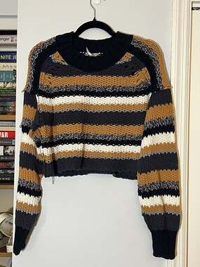Free People Devon Stripe Crop Sweater in Sunflower Seed Combo